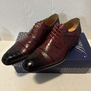 Amali Men's Size 11 Red Brown Dress Shoes Crocodile Print Burnished and Cap Toe